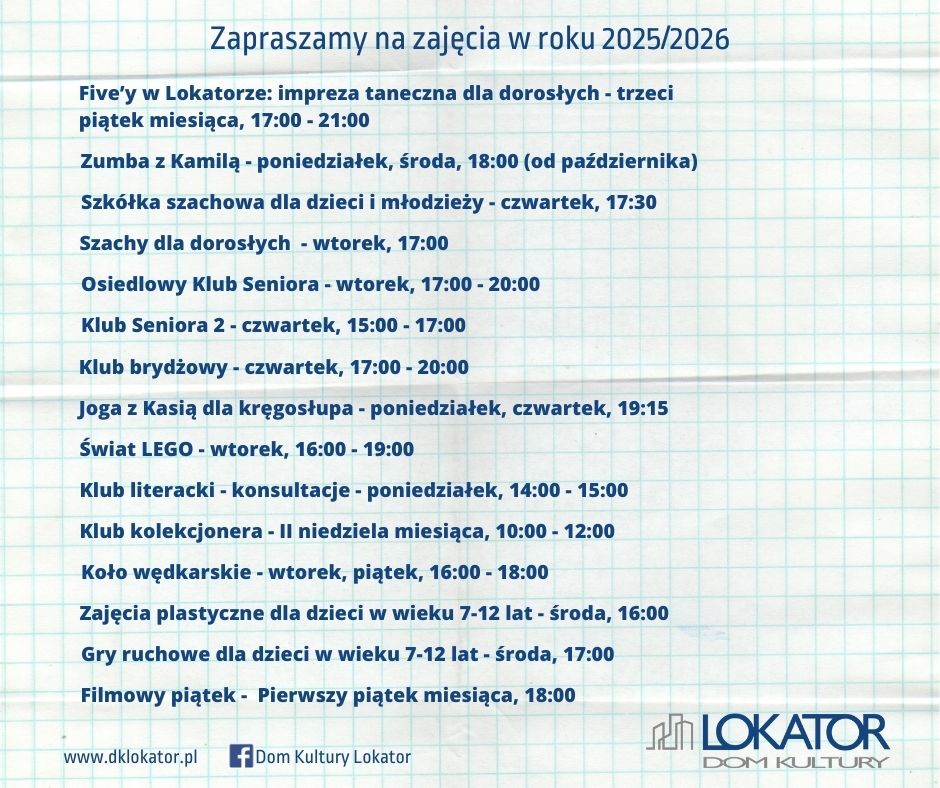 GRAFIK ZAJĘĆ W LOKATORZE NA ROK 25/26